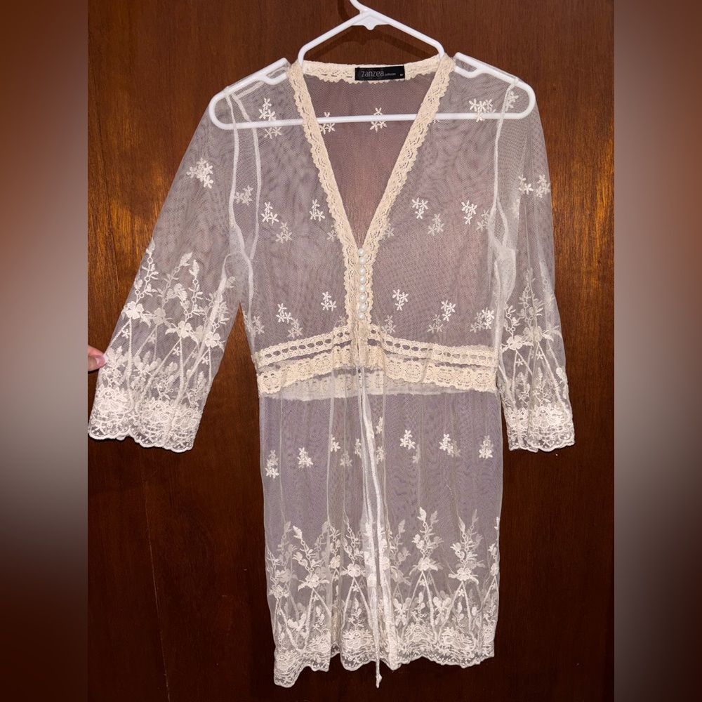 Zanzea Cream Lace Sheer Top